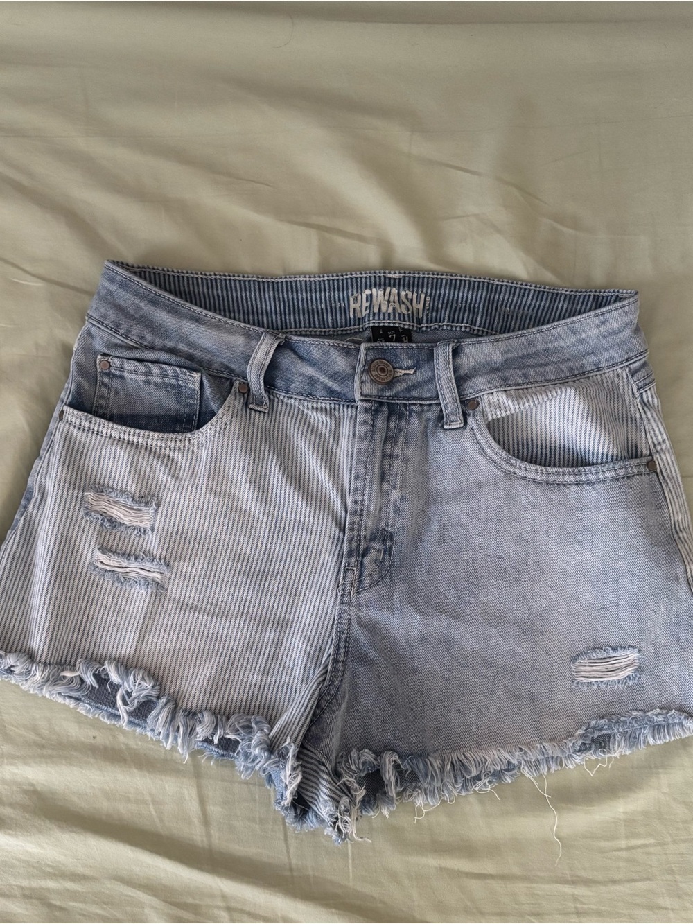 Rewash Light Blue Two-Tone Striped & Washed Denim Shorts
